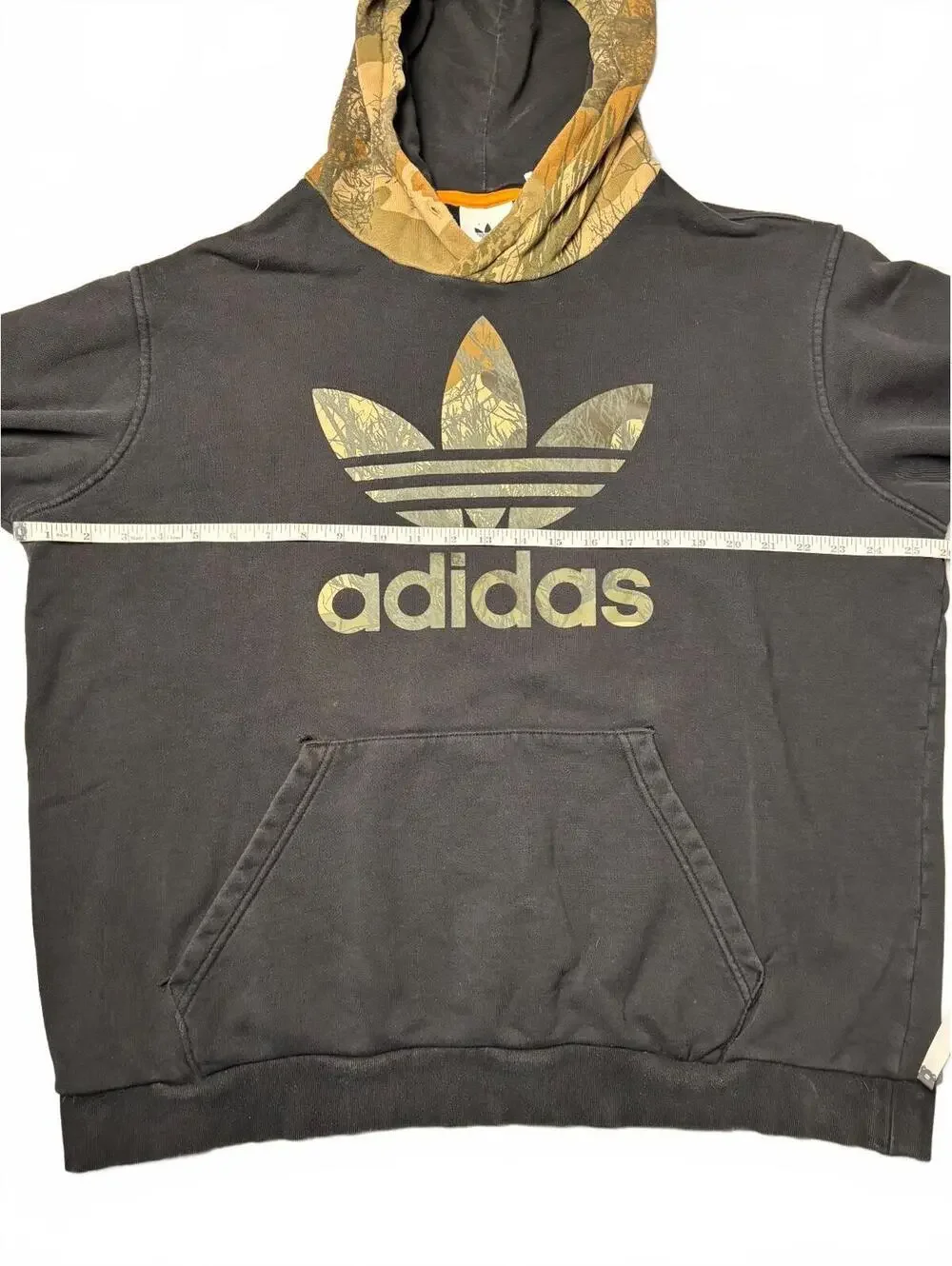 Adidas Black Hoodie with Camouflage Hood and Logo - Size XL